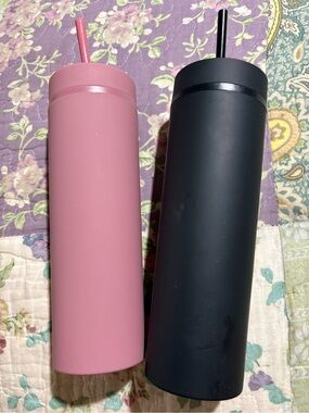 Matte Pink Stainless Steel Tumbler with Straw - Sleek Everyday Drinkware